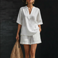 ✨ Effortless Everyday Style | Women's V-Neck Top & Wide-Leg Shorts Set