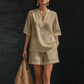 ✨ Effortless Everyday Style | Women's V-Neck Top & Wide-Leg Shorts Set
