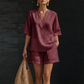 ✨ Effortless Everyday Style | Women's V-Neck Top & Wide-Leg Shorts Set