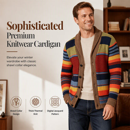 ✨ Quality You Can Feel | Men's Shawl-Collar Striped Knit Cardigan