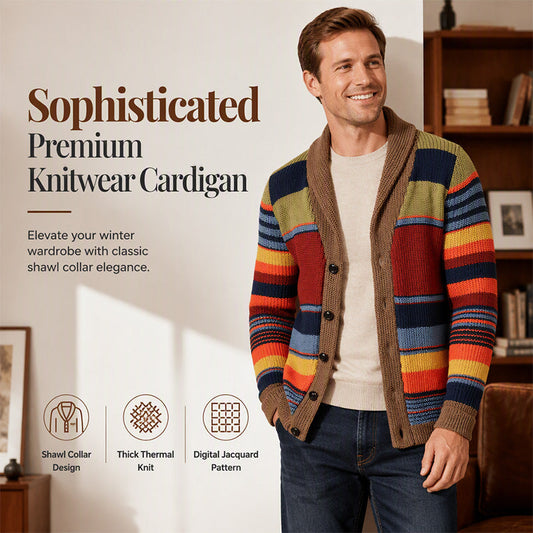 ✨ Quality You Can Feel | Men's Shawl-Collar Striped Knit Cardigan
