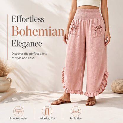 ✨ Effortless Everyday Style | Women's Smocked High-Waist Wide-Leg Trousers