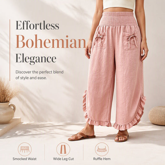 ✨ Effortless Everyday Style | Women's Smocked High-Waist Wide-Leg Trousers
