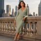 ✨ Elevated Comfort | Women's V-Neck Ribbed Knit Tie-Wrap Dress
