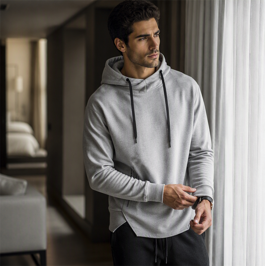☁️ All-Day Comfort | Men's Relaxed-Fit High-Neck Hooded Sweatshirt