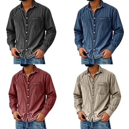 📢📢 59% OFF !! ⏰Men's Vintage Washed Denim Shirt with Pockets